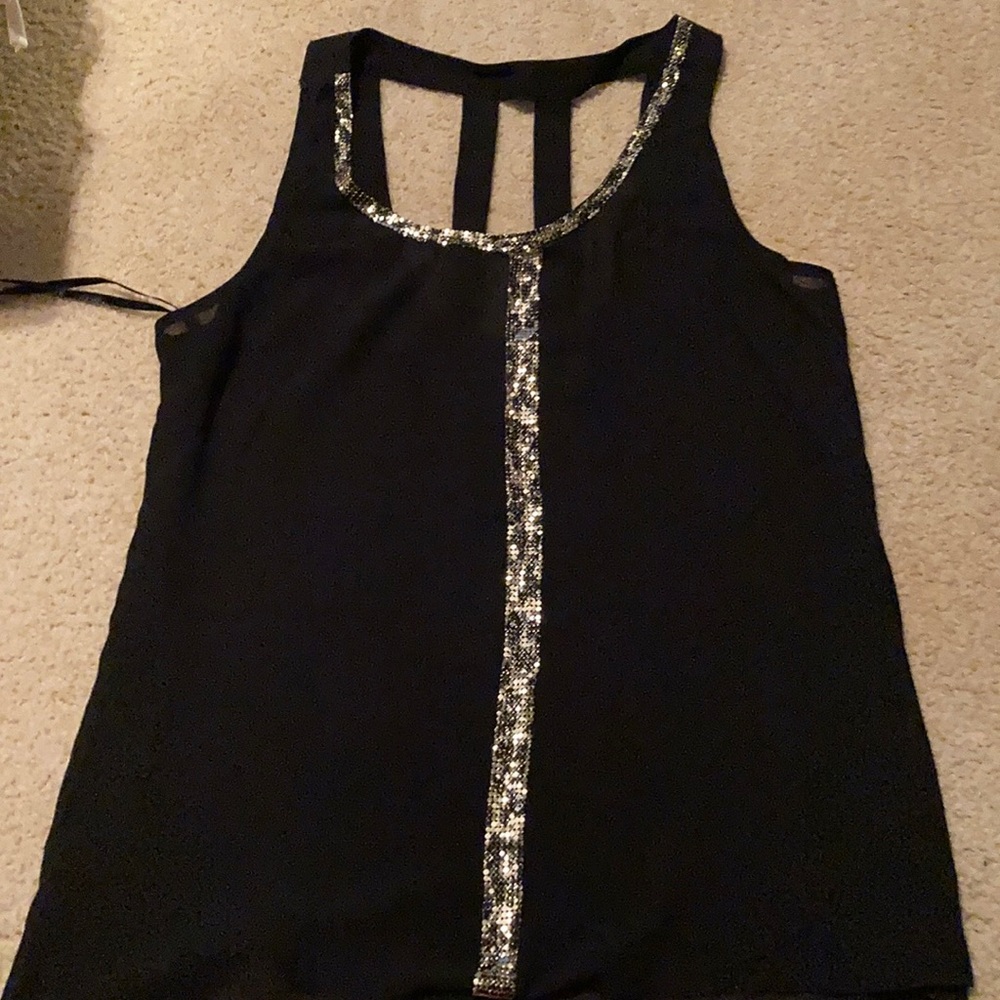 Black chiffon tank with gold detailing
